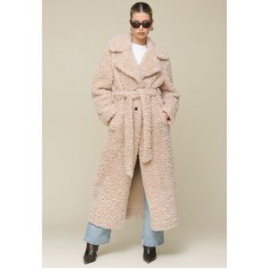 NWOT Avec Les Filles Teddy Faux Fur Belted Maxi Coat Beige XS